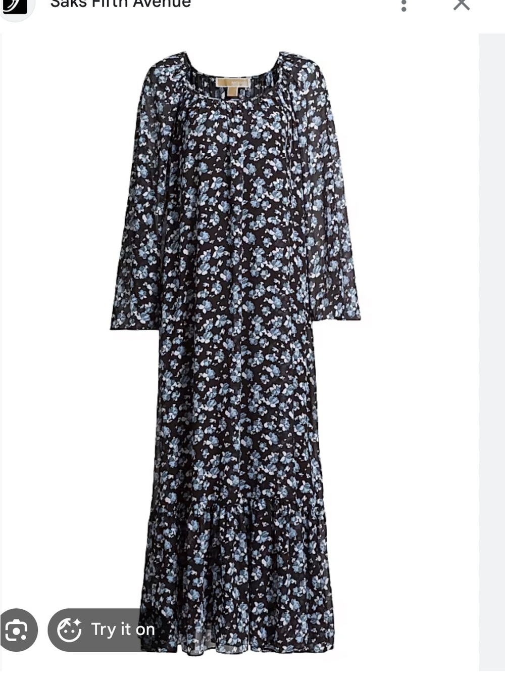 MICHAEL Michael Kors Black Maxi Dress with Light Blue Floral Print